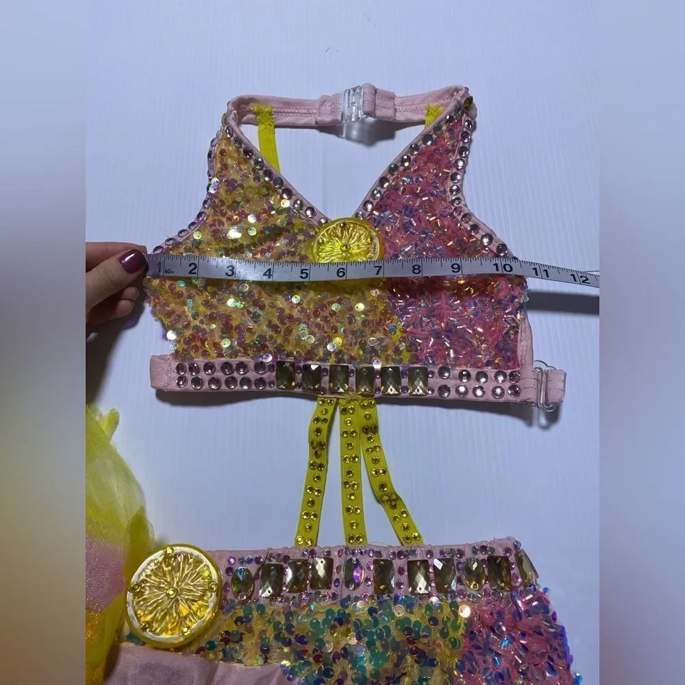 Glamour custom solo sassy dance costume pink lemonade rhinestone LC child